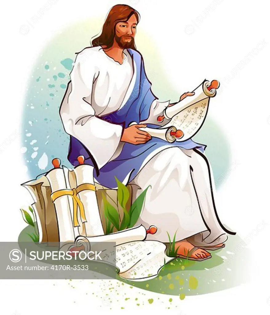 Jesus Christ reading scrolls