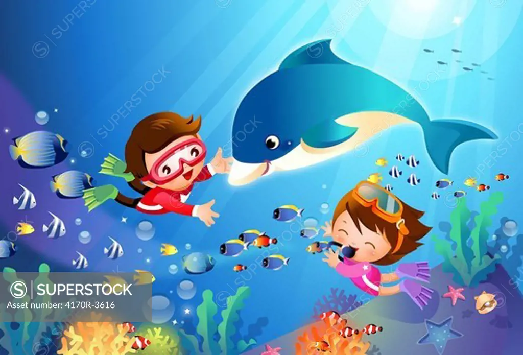 Boy and a girl swimming underwater