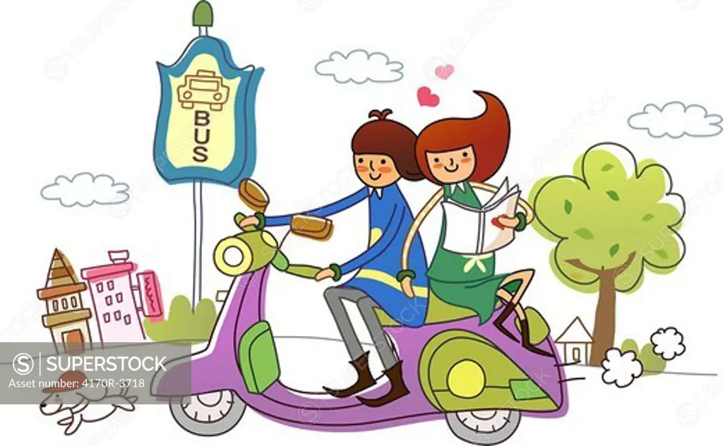 Couple riding a motor scooter