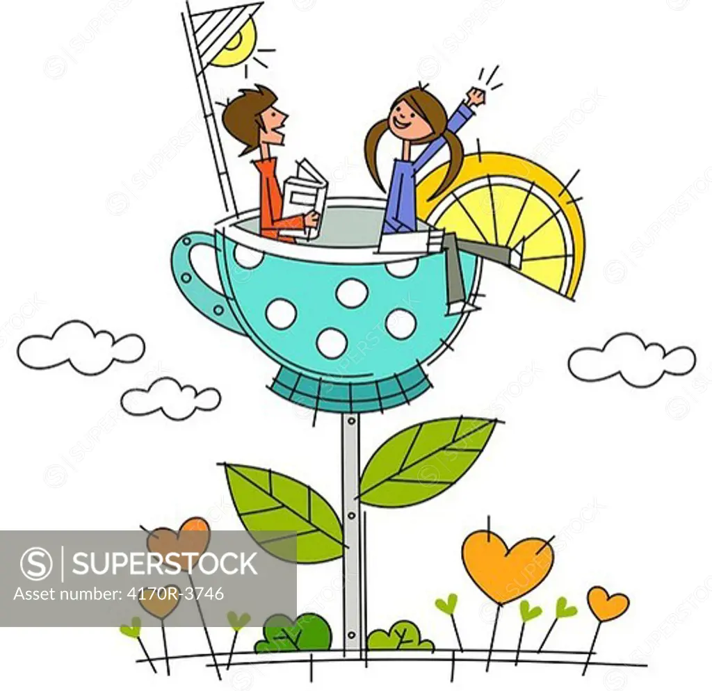 Couple sitting in a cup and smiling