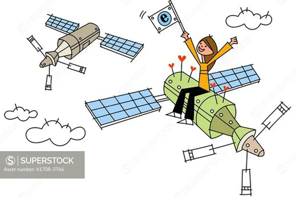 Woman sitting on a satellite