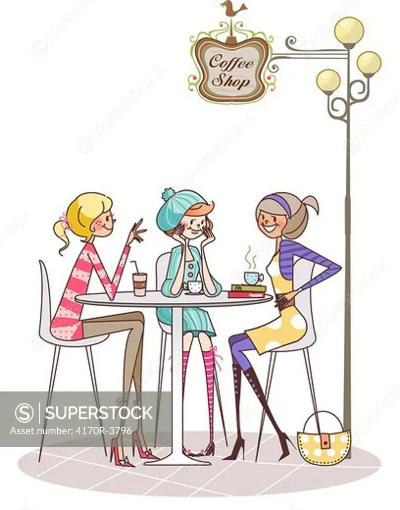 Three women sitting around a table and talking to each other