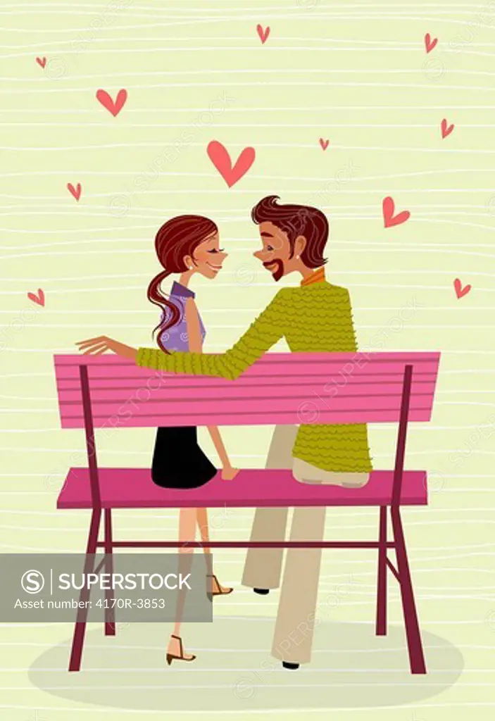 Side profile of a man and woman sitting face to face on a bench
