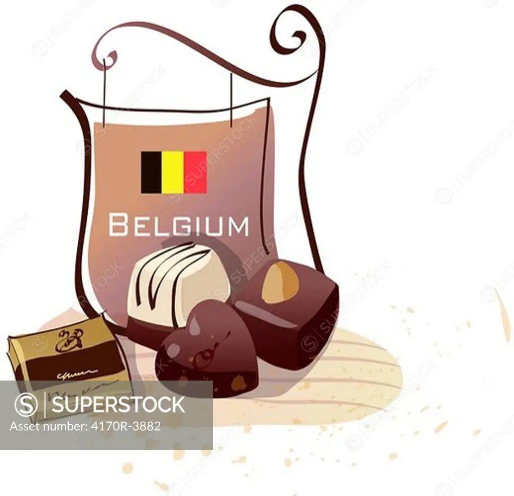 Chocolates with a signboard of Belgian flag