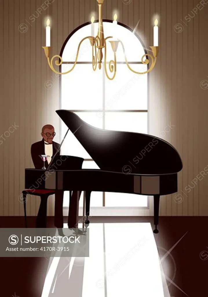 Pianist playing a piano
