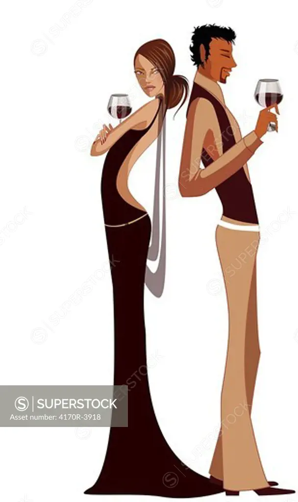 Side profile of a couple holding glasses of wine
