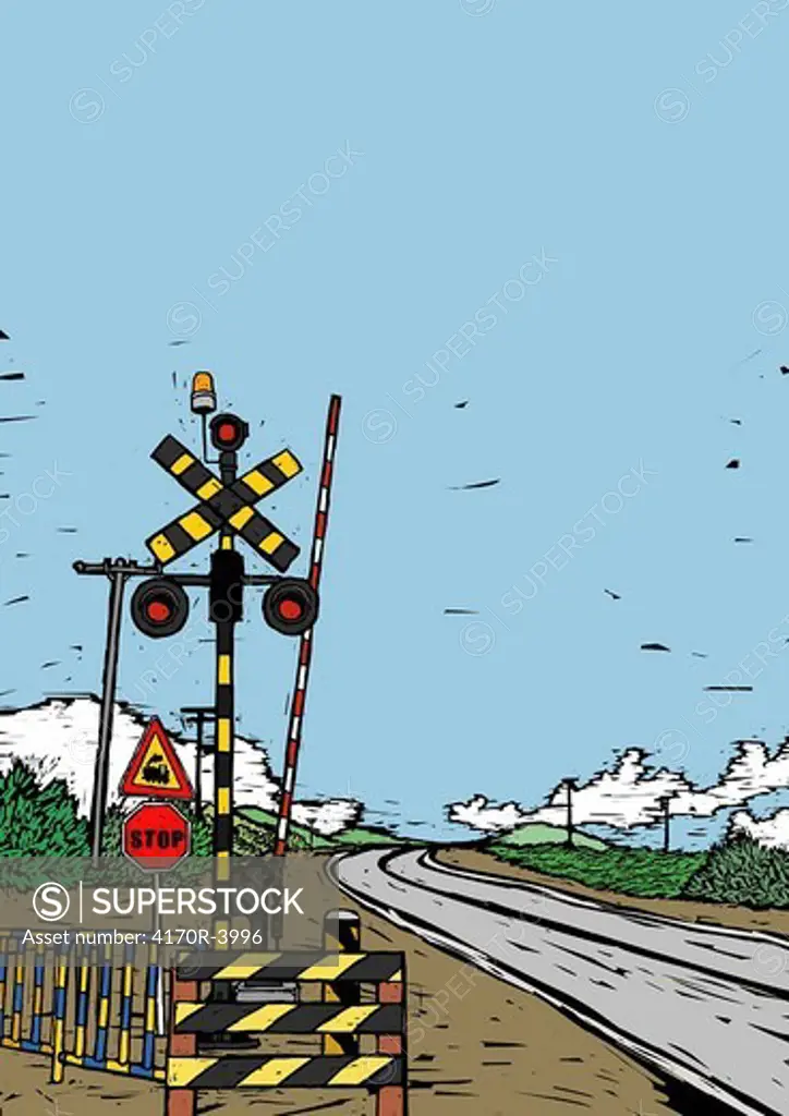 Railroad Crossing sign at a railroad track