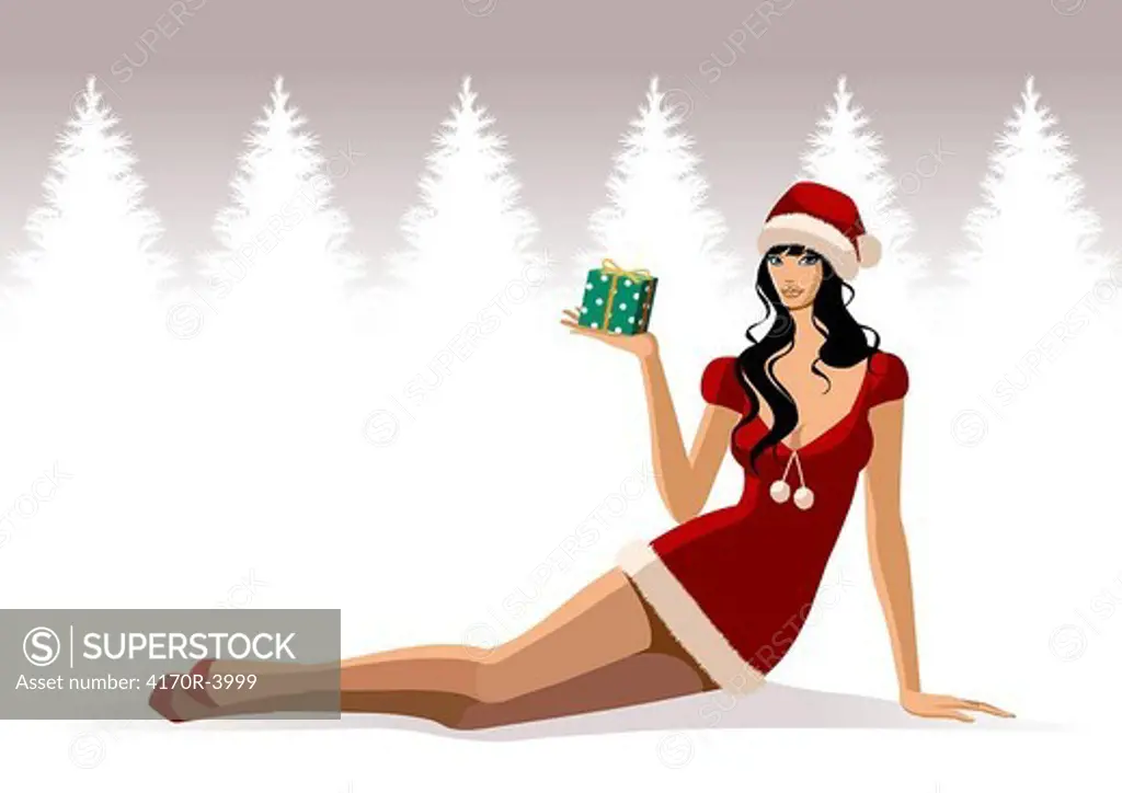 Woman holding a Christmas present
