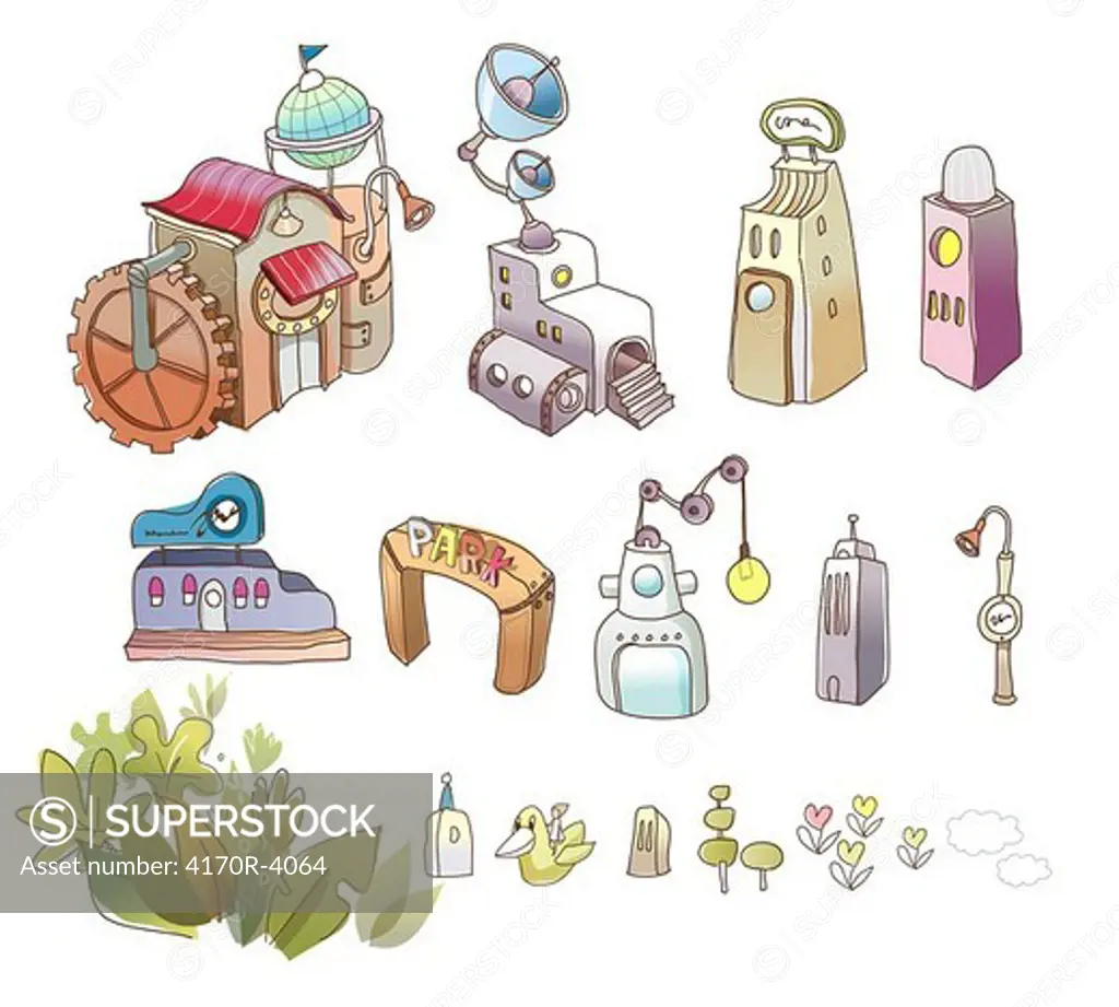 Variation of objects displayed against white background