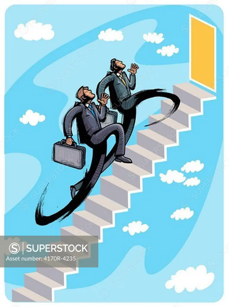 Business people climbing steps