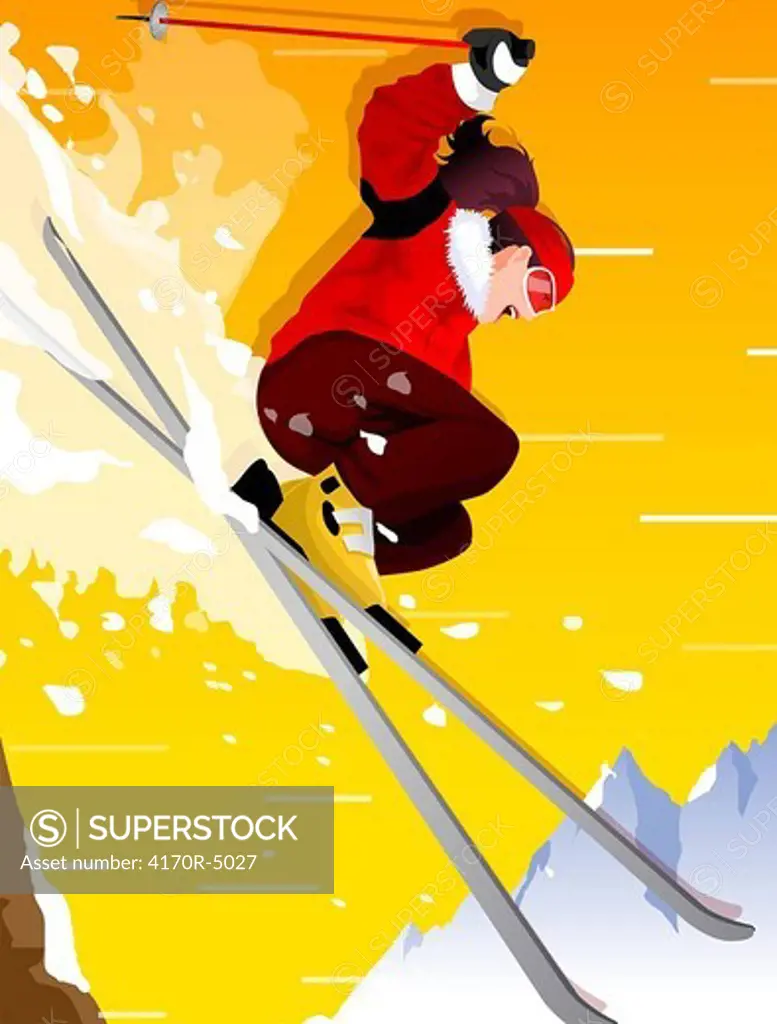Low angle view of a woman skiing