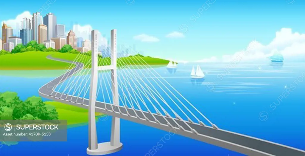 Suspension bridge over a sea