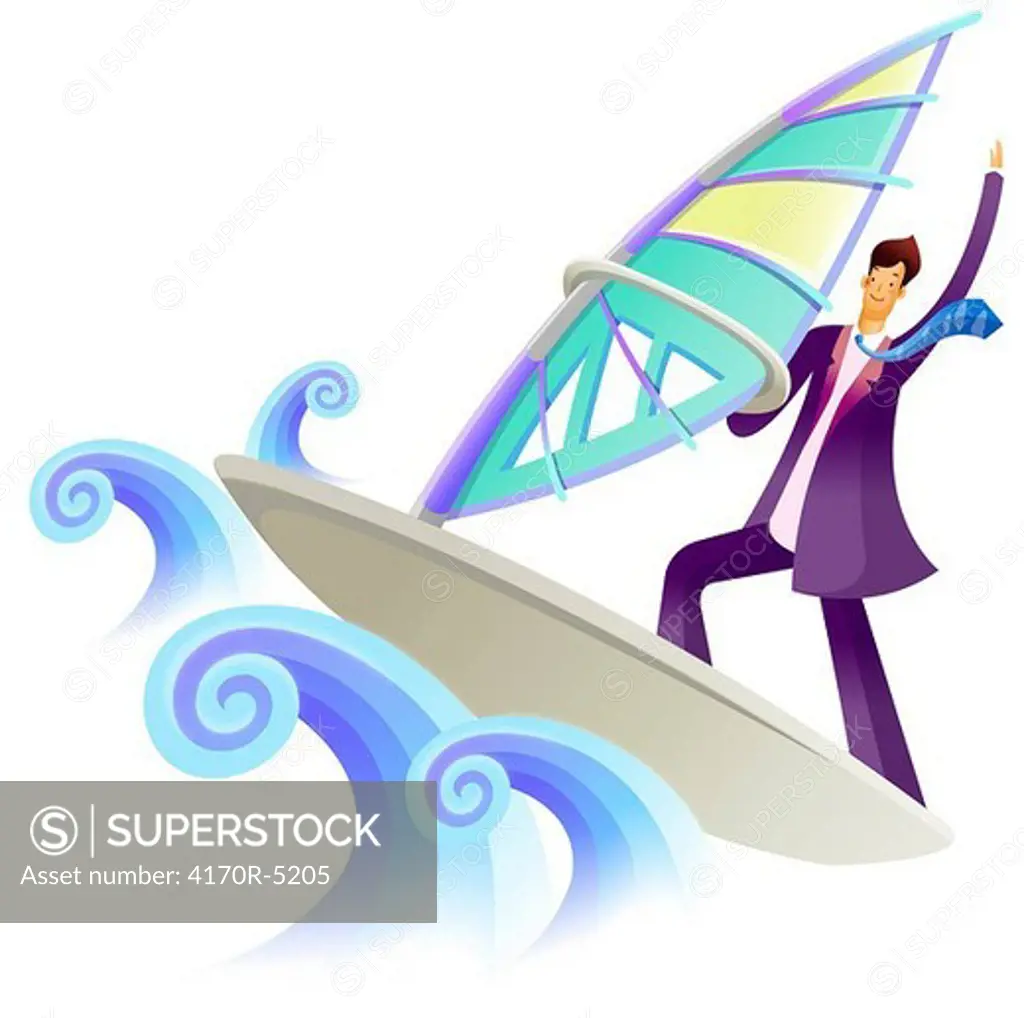 Businessman windsurfing