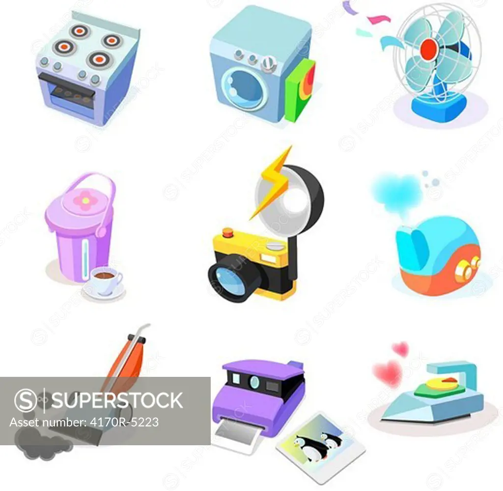 Close-up of various household appliances