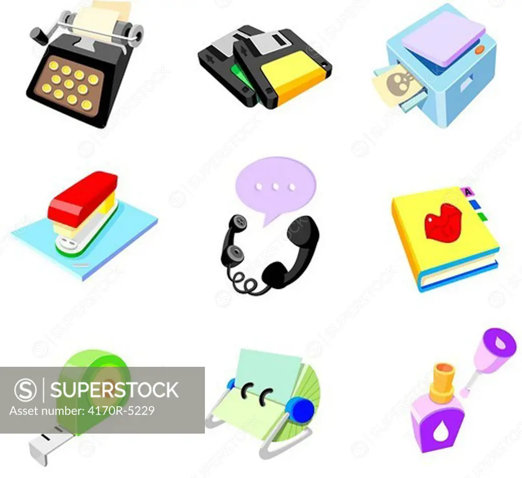 Close-up of a group of office supply objects