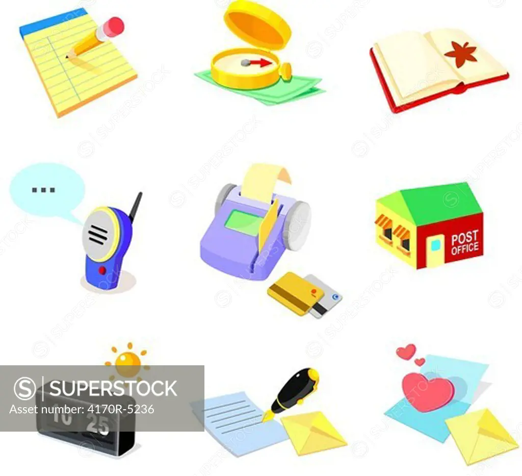 Group of objects on a white background
