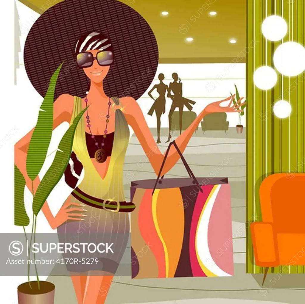 Woman posing with holding a shopping bag