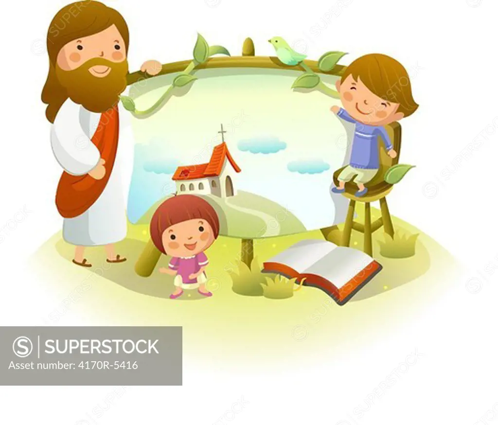 Jesus Christ teaching two children