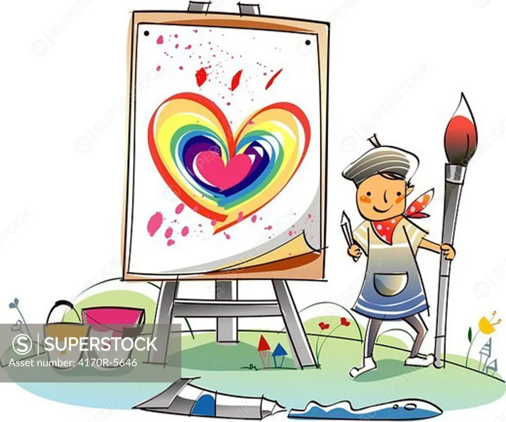 Man holding a paintbrush and standing near an easel