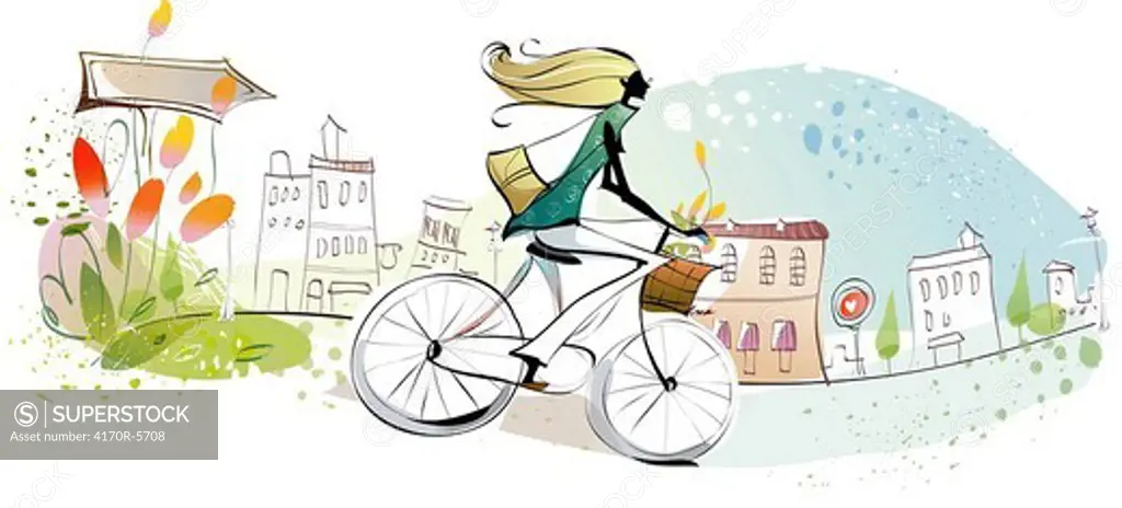 Side profile of a woman riding a bicycle