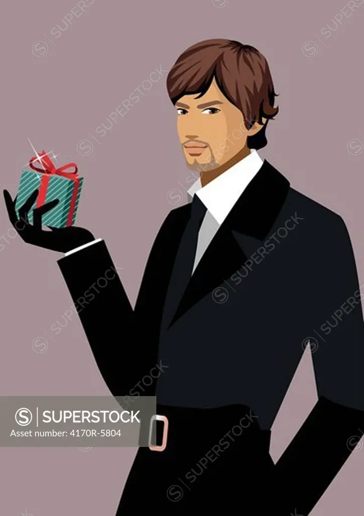 Portrait of a man holding a gift