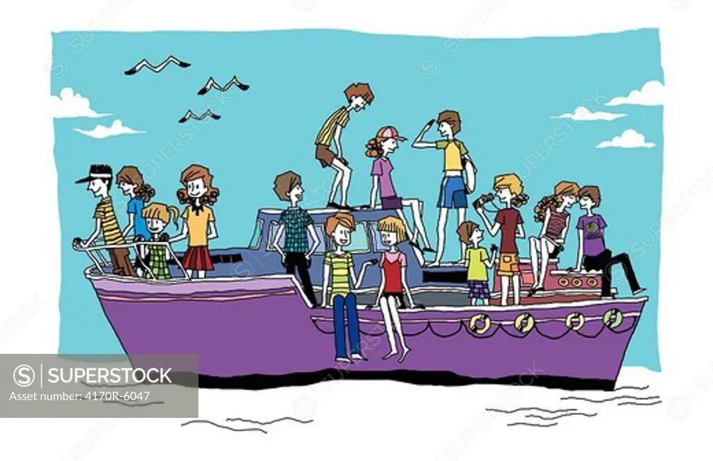 Children sailing in boat in sea