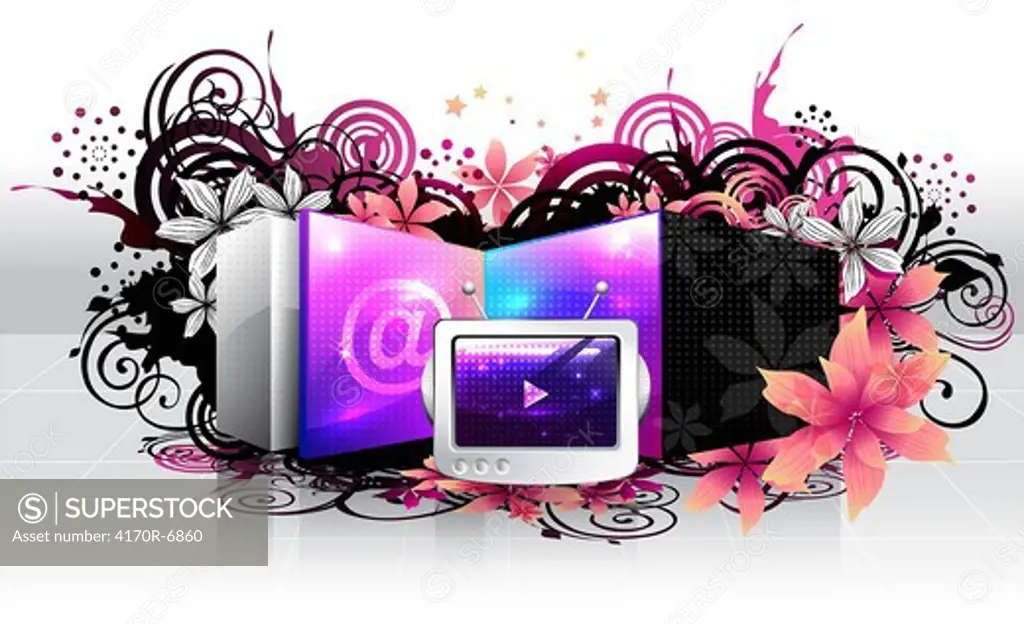 Television and email sign with flora design