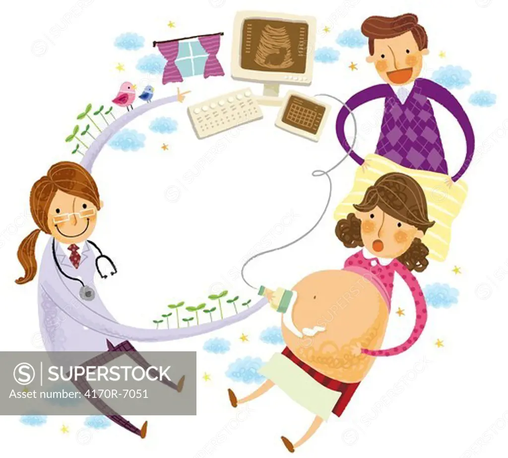 Pregnant woman having fetal sonogram