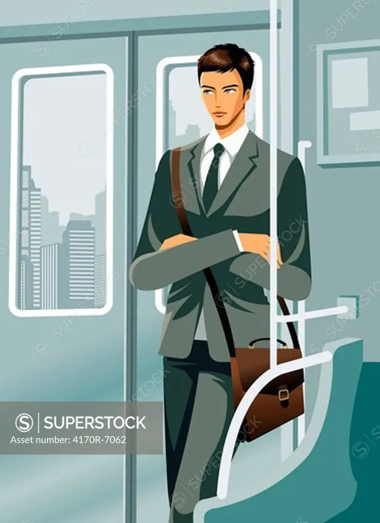 Business man travelling in train
