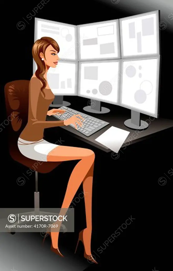 Video editor working woman