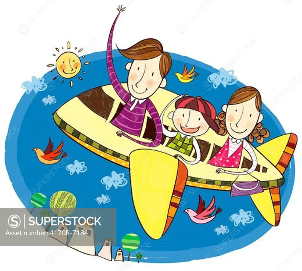 Family travelling in aeroplane