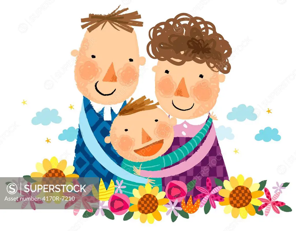 portrait of happy family with one boy child