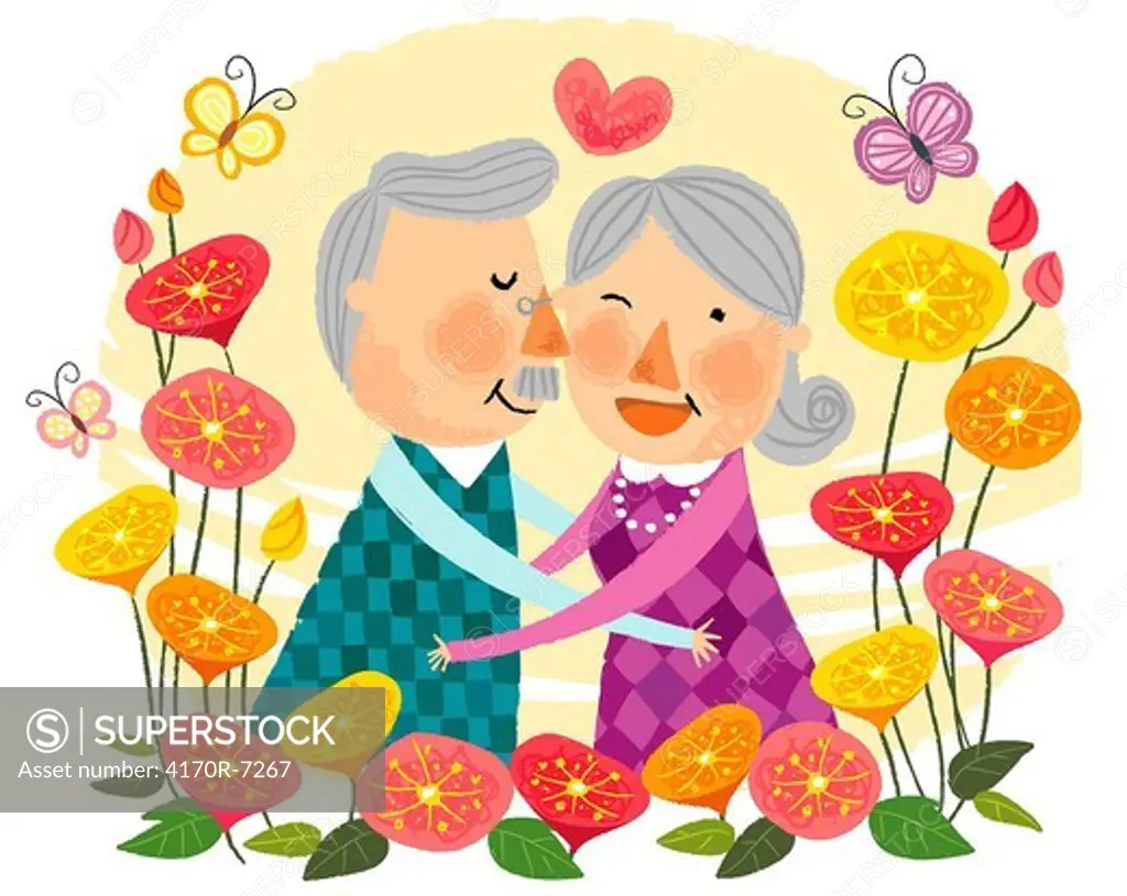 Elderly couple expressing love