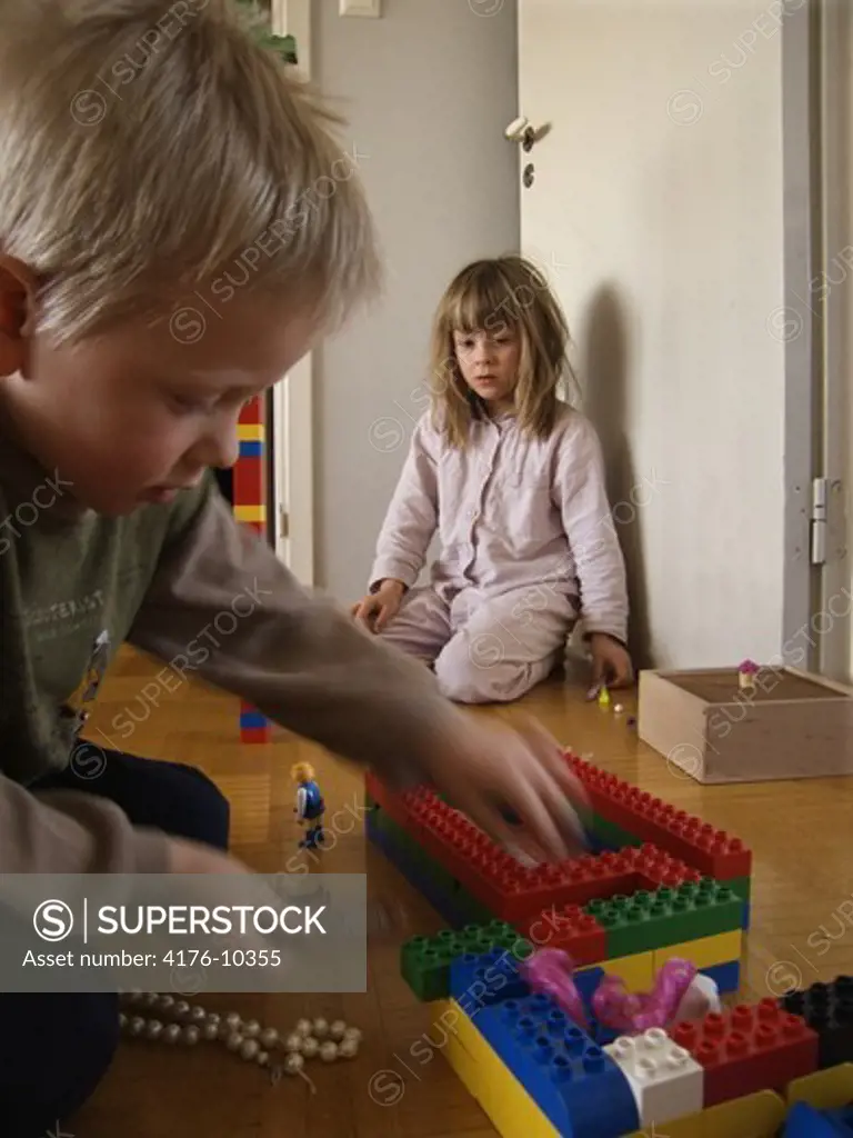 Children playing Lego game. Sweden