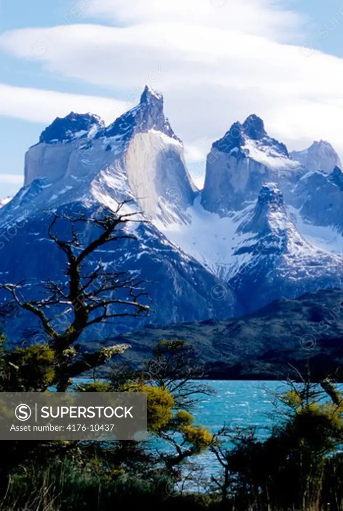 Snow covered mountains at Torres del Paine national park, Chile