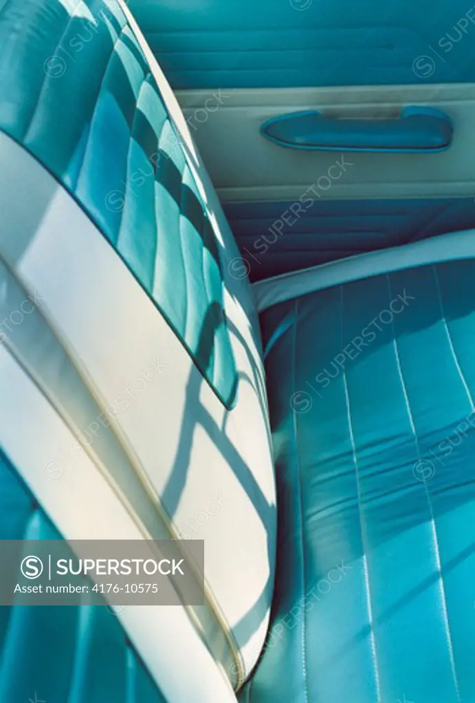 Blue leathery seat of a car