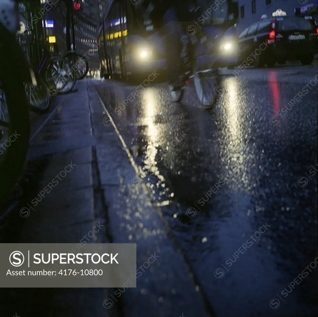 Traffic on a rainy street. Hotorget, Stockholm