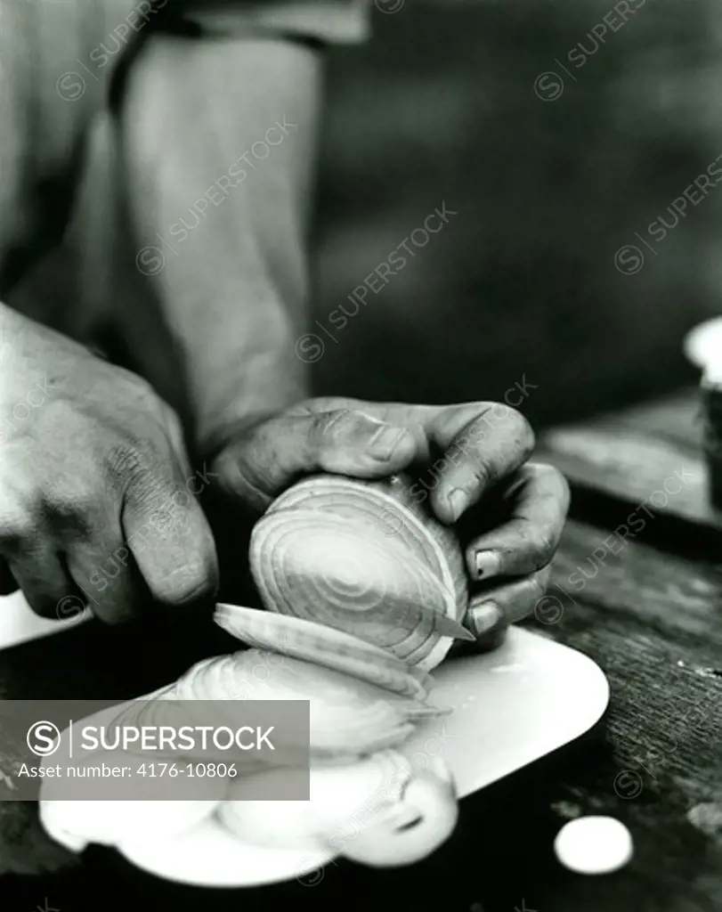 A person cutting onion