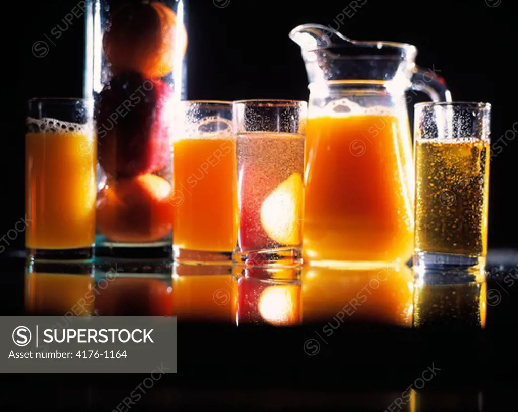 Close-up of glasses of fruit juice
