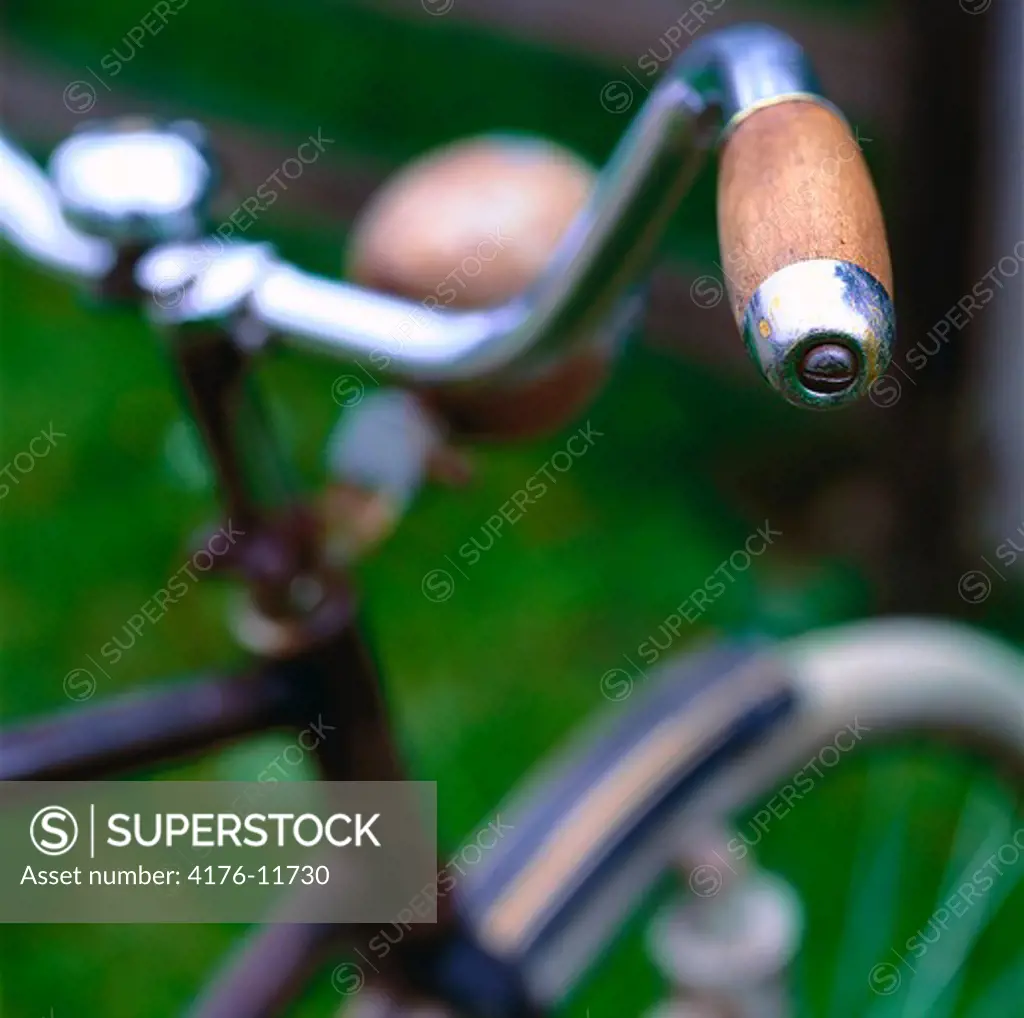 Closeup view of handle of the bicycle