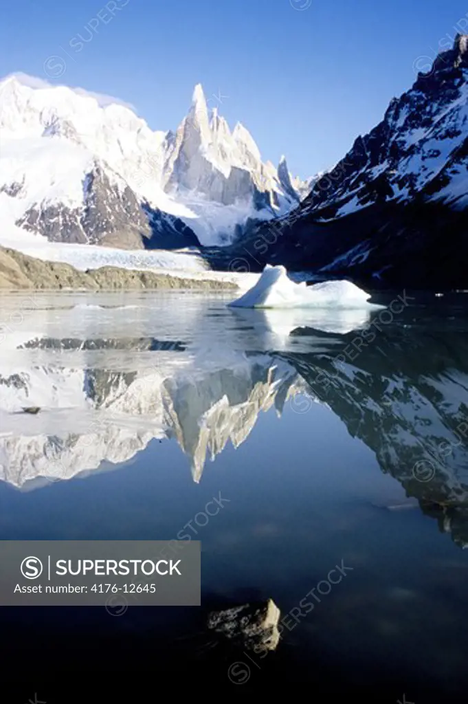 Reflection of a snow covered mountain in a lake, Cerro Torre, Argentina