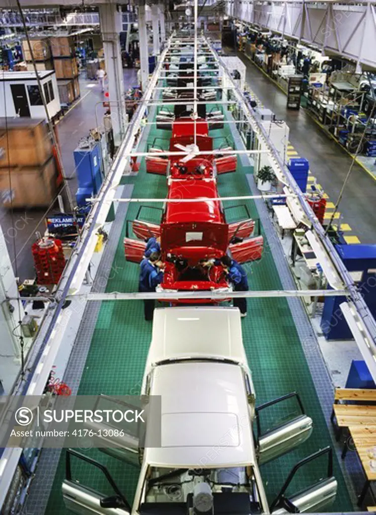Auto assembly line at Volvo Torslanda Plant in Gothenburg Sweden