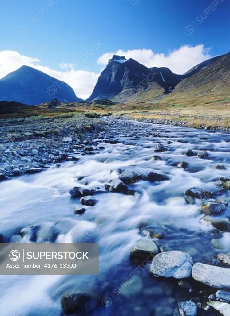 Small stream through Latjovagge in Kebnekaise Mountains in Swedish Lapland