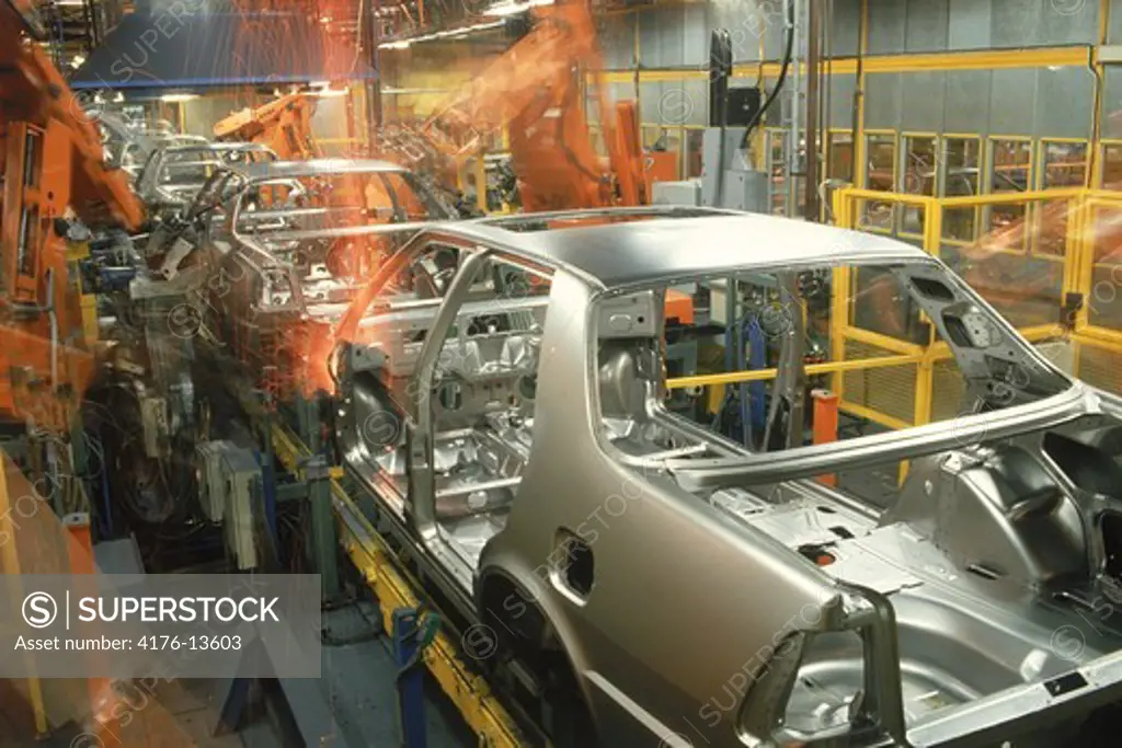 Robotics spot welding at Saab Plant in Sweden
