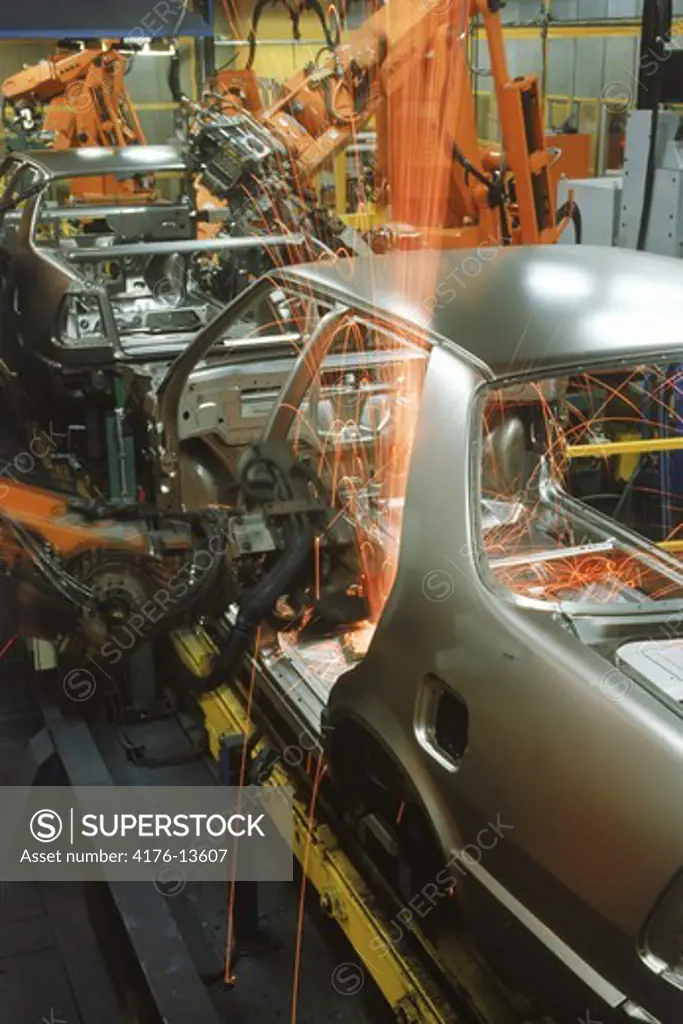 Robotics spot welding at Saab-Scania Plant in Sweden