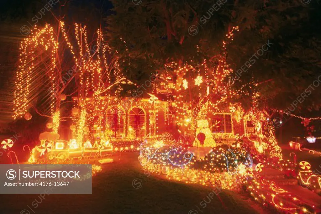 Outdoor Christmas decoarations on residential home in Southern California