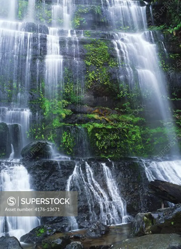 Russell Falls and Creek in Tasmania rainforest