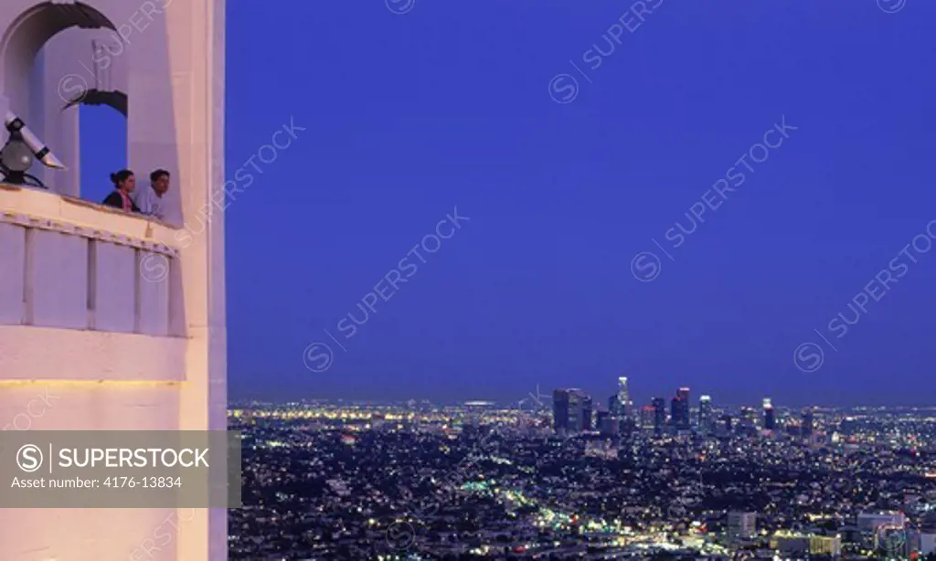 Los Angeles urban sprawl at twilight from Griffith Park Observatory