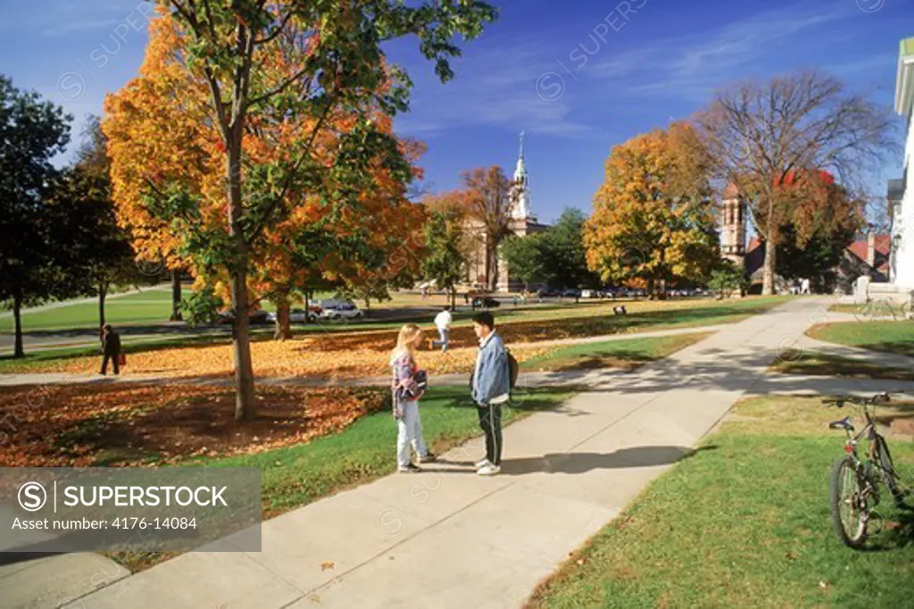 Students on campus of  Ivy League Dartmouth College in Hanover, New Hampshire