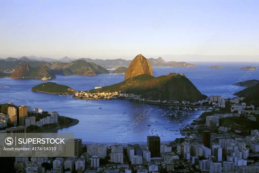 Aerial view of Rio de Janeiro Brazil Sugar Loaf Pao de Acucar and Botafogo